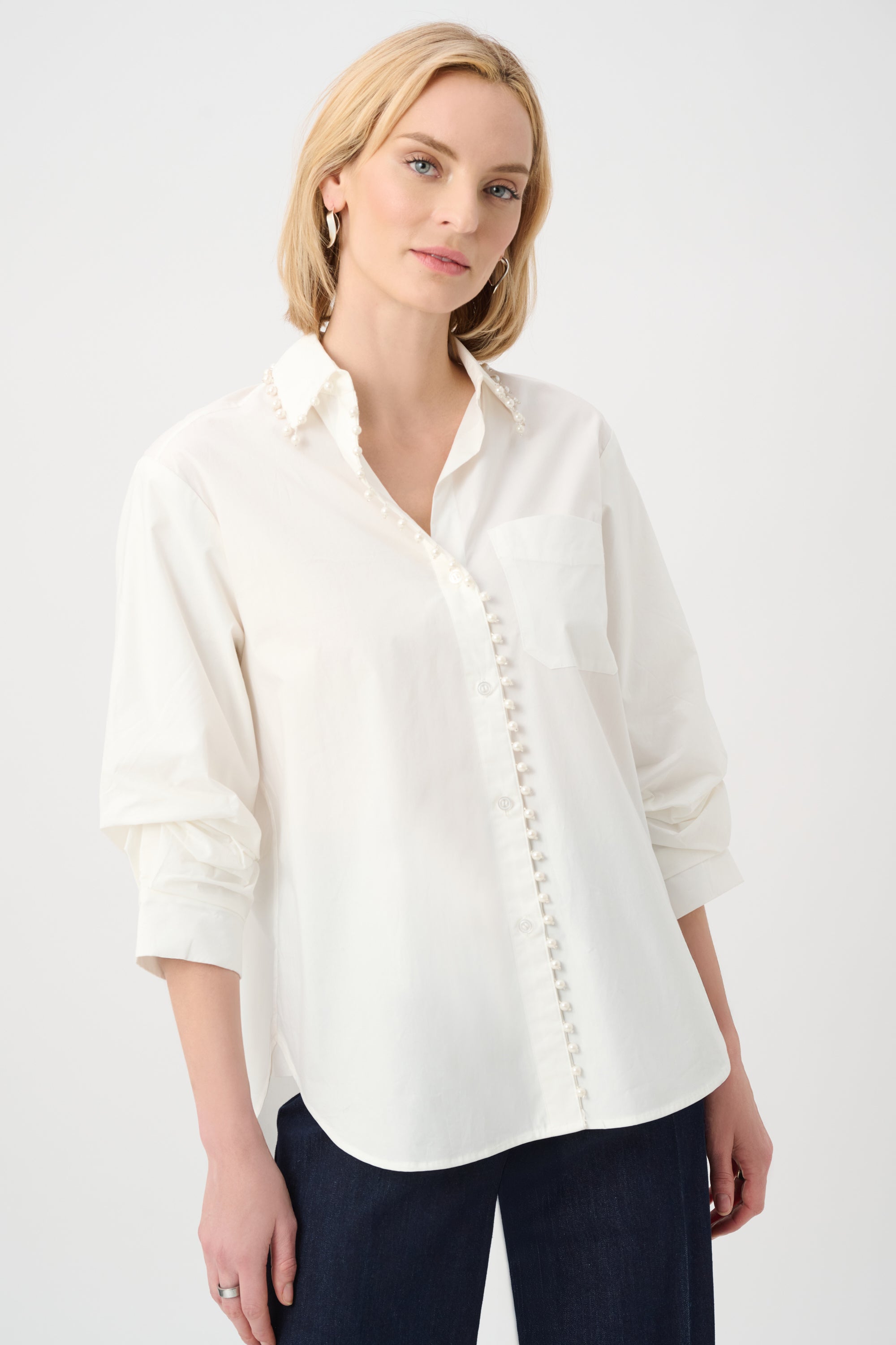 Joseph Ribkoff Cotton Poplin Pearl Trim Boxy Blouse 263923 – Dream