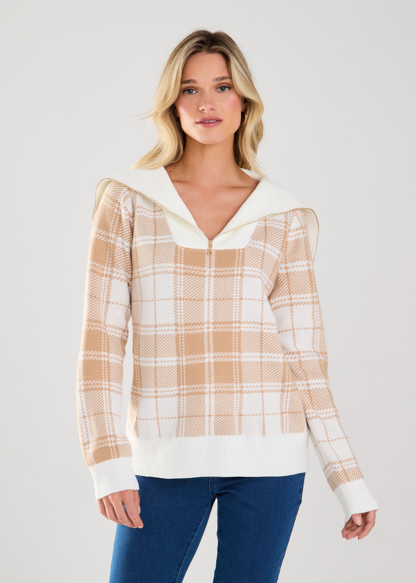 Plaid Half Zip Sweater French Dressing Jeans