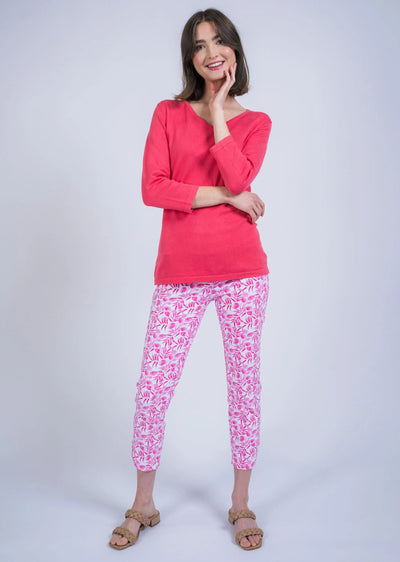 Pink Berry Print 28" Slim Ankle Pant Lisette L