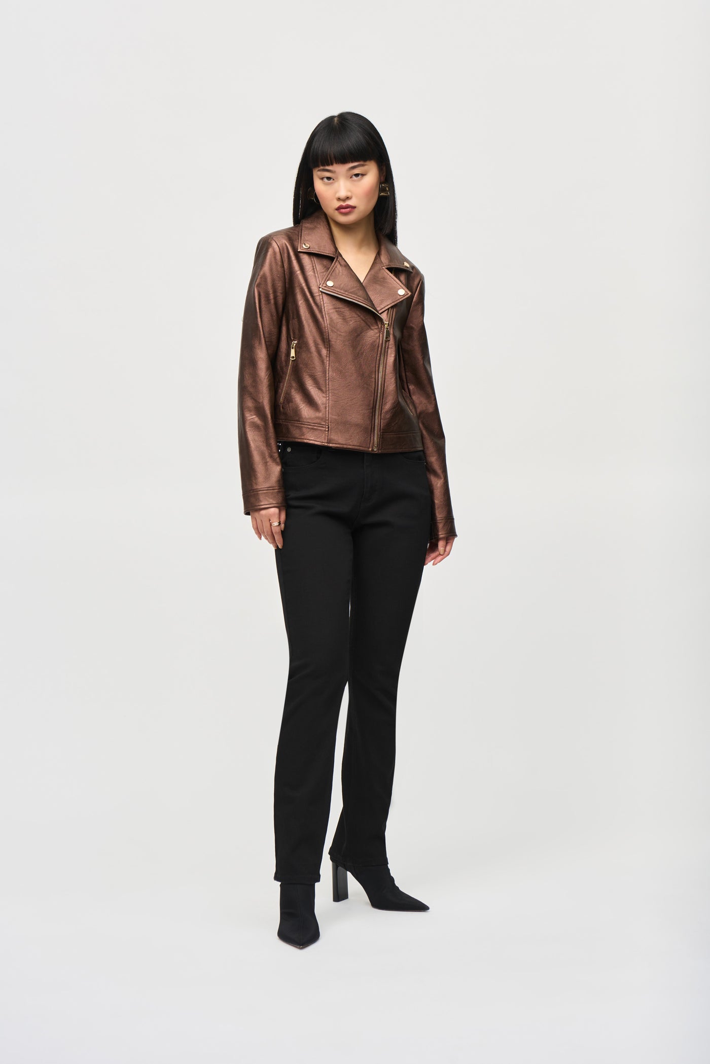 Metallic Faux Leather Biker Jacket Joseph Ribkoff