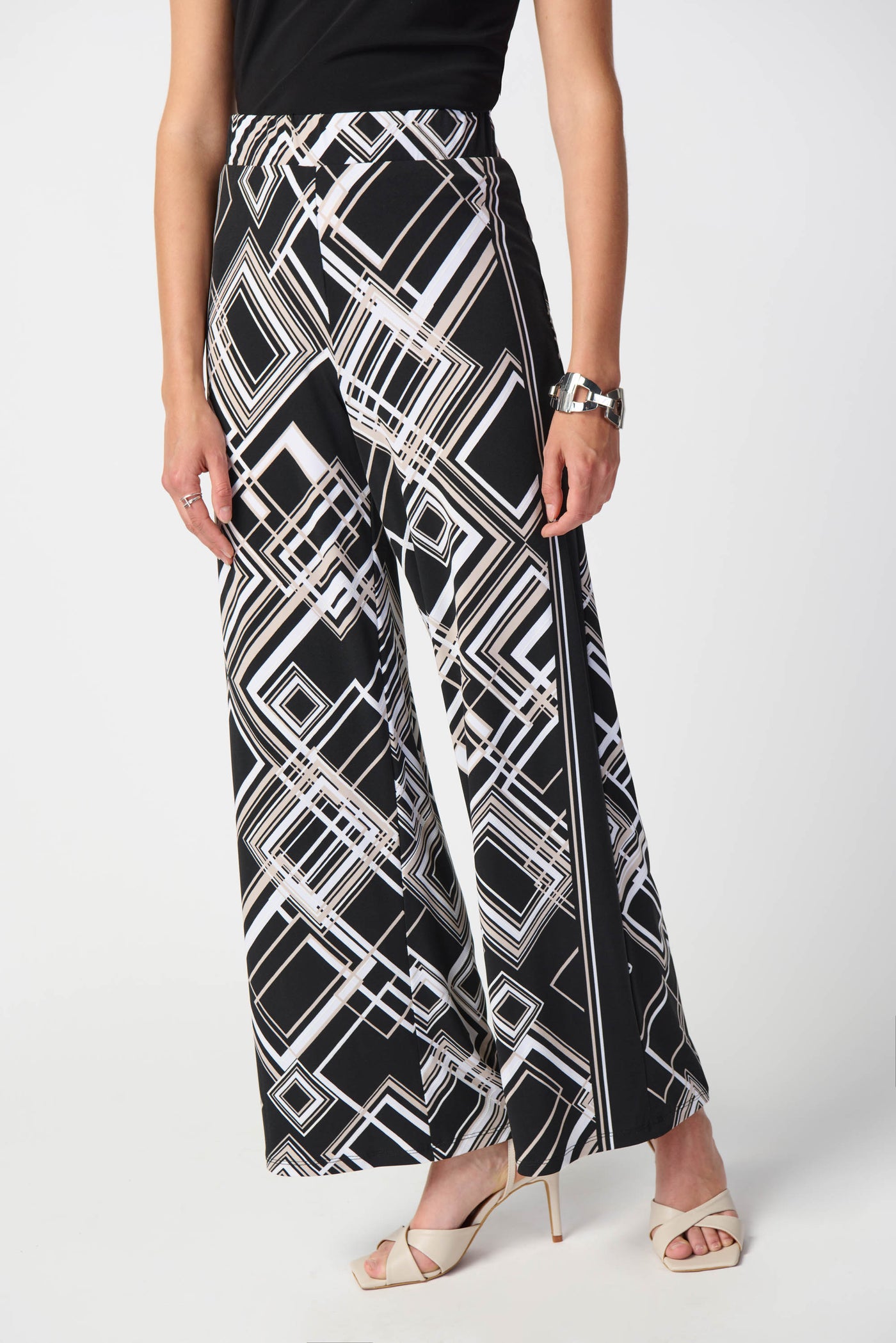 Joseph Ribkoff Geometric Print Silky Knit Wide-Leg Pants 