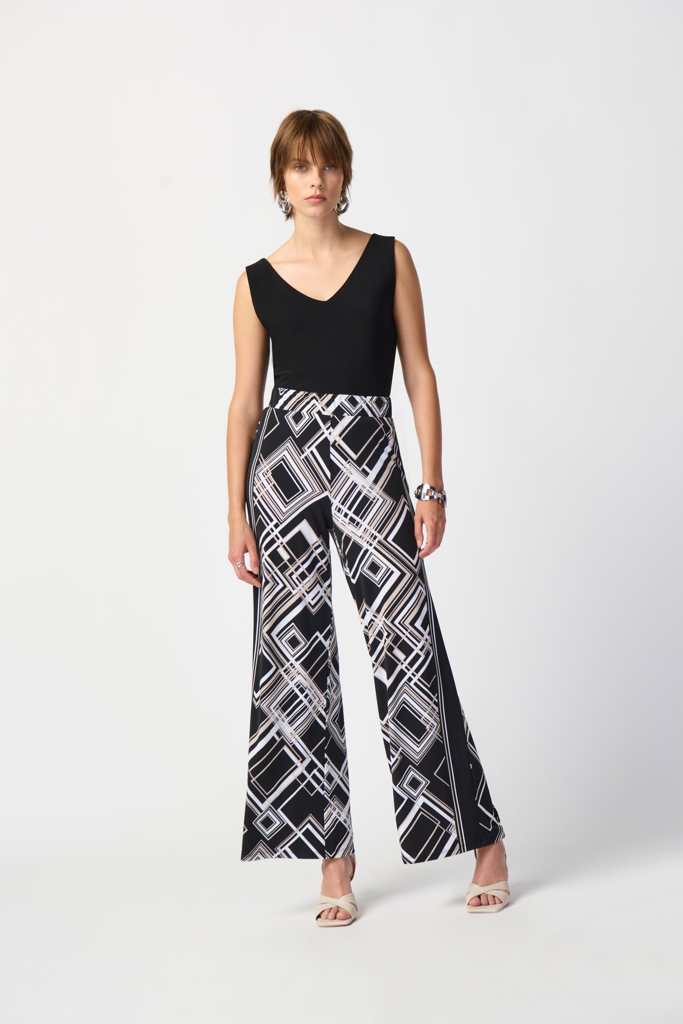 Joseph Ribkoff Geometric Print Silky Knit Wide-Leg Pants 