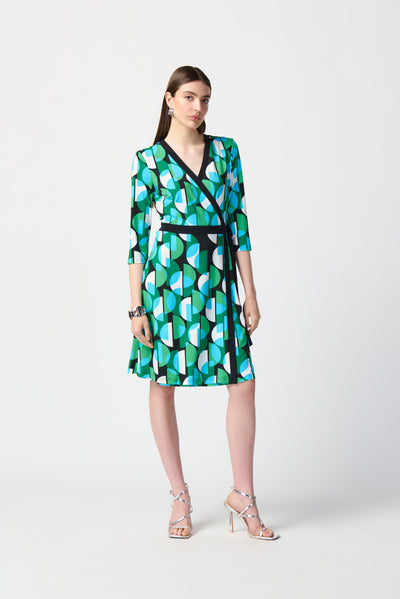 Joseph Ribkoff Geometric Print Silky Knit Wrap Dress 