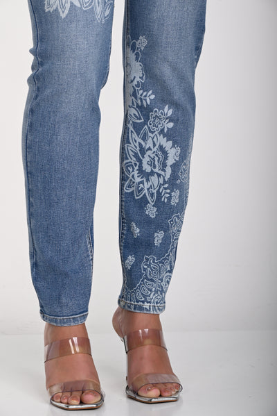 Flower Print Denim Pants Frank Lyman