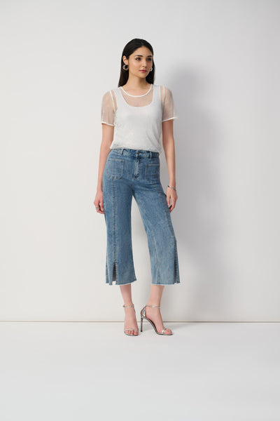 Culotte Jeans With Embellished Front Seam Joseph Ribkoff