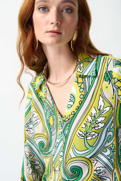 Woven Paisley Print Front Tie Top Joseph Ribkoff