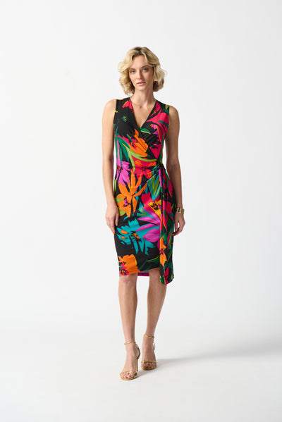 Silky Knit Tropical Print Wrap Dress Joseph Ribkoff