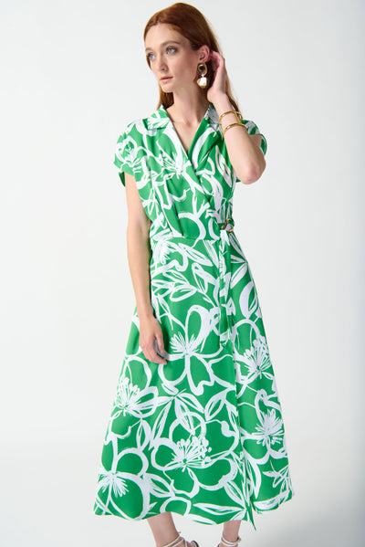 Satin Floral Print Flowy Wrap Dress Joseph Ribkoff