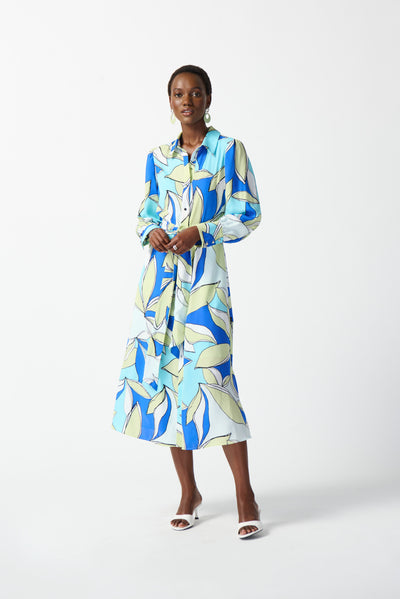 Joseph Ribkoff Satin Floral Print Shirt Dress 