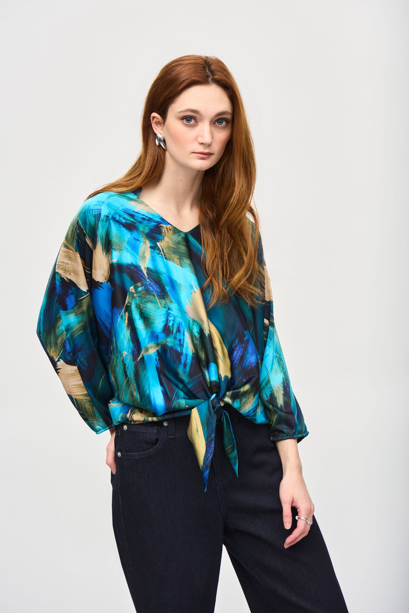 Satin Abstract Print Cocoon Top Joseph Ribkoff