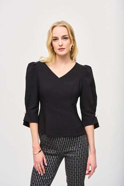 Lux Twill Fitted Puff Sleeve Top Joseph Ribkoff