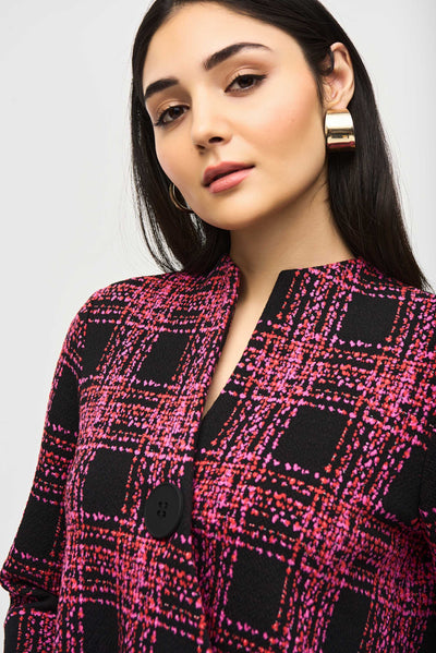 Jacquard Knit Plaid Print Swing Jacket Joseph Ribkoff