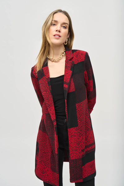 Sweater Knit Patchwork Print Long Blazer Joseph Ribkoff