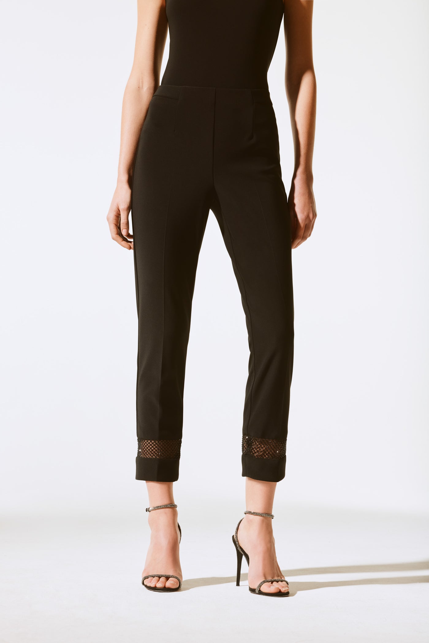 SIlky Knit And Rhinestone Mesh Pants Joseph Ribkoff