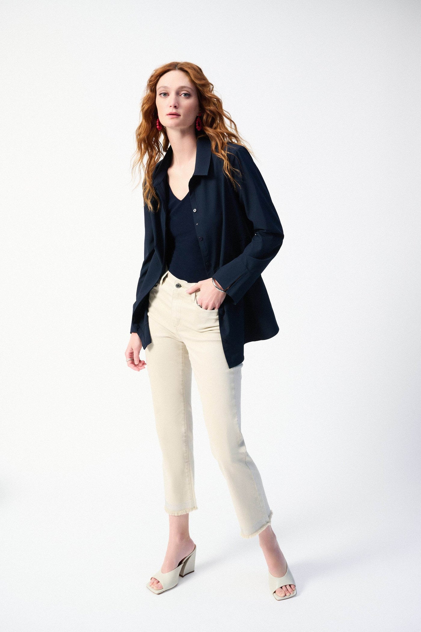 Woven Button-Down Blouse With Pockets - Dream Pants