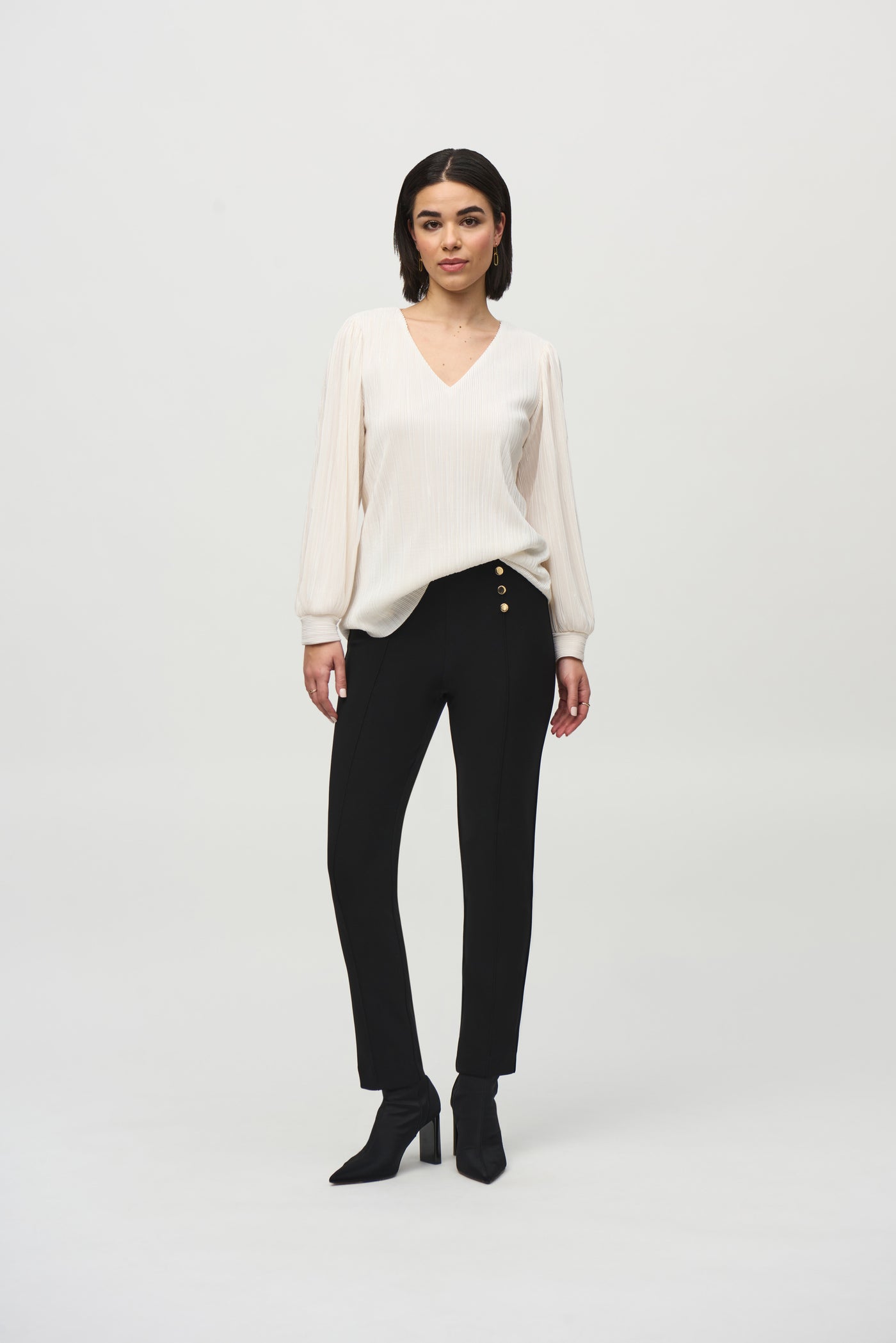 Pleated Knit Boxy V-Neck Top Joseph Ribkoff