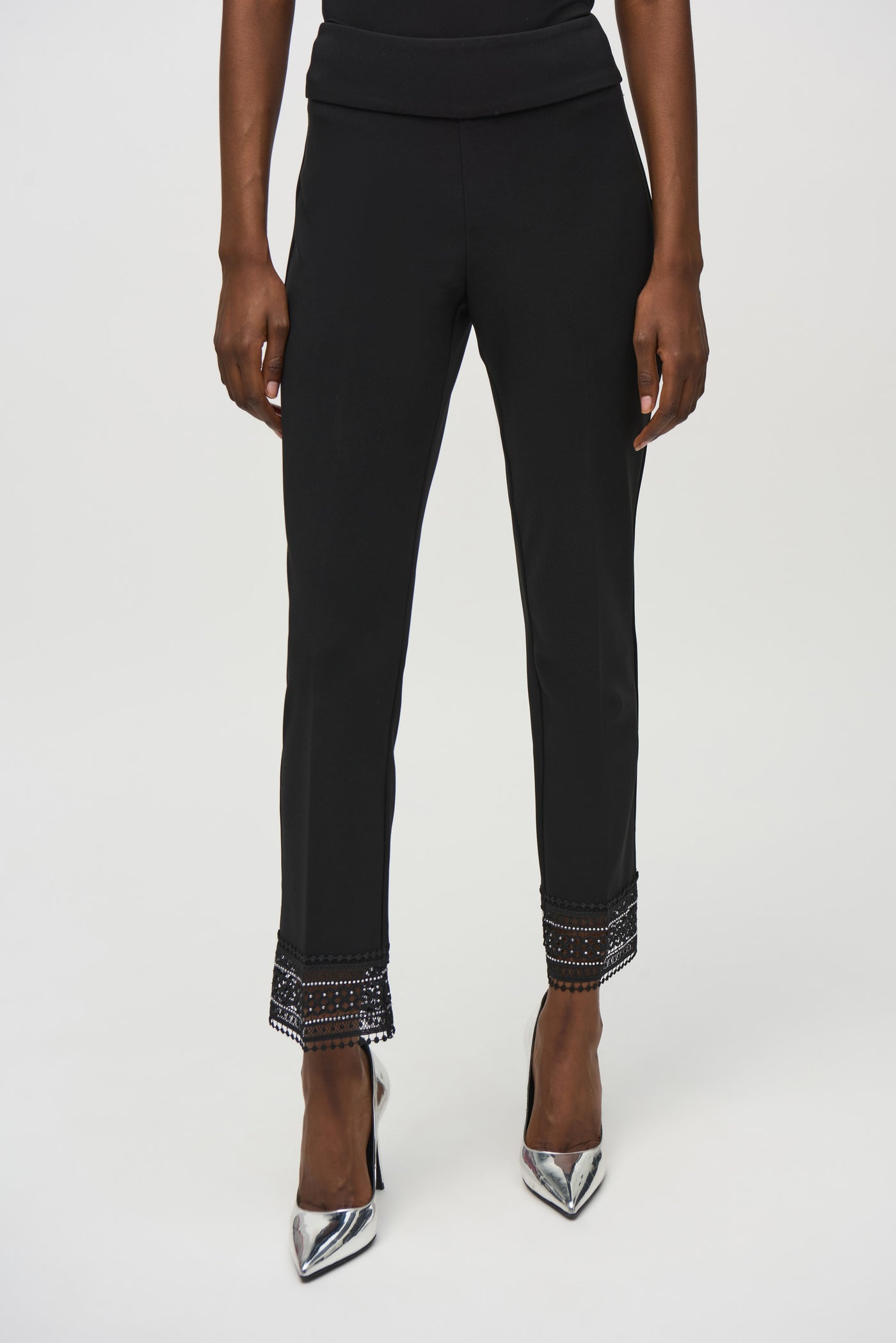 Silky Knit Straight Pants With Lace Detail Joseph Ribkoff