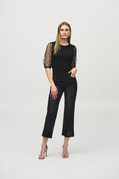 Silky Knit Top With Embellished Mesh Sleeves Joseph Ribkoff