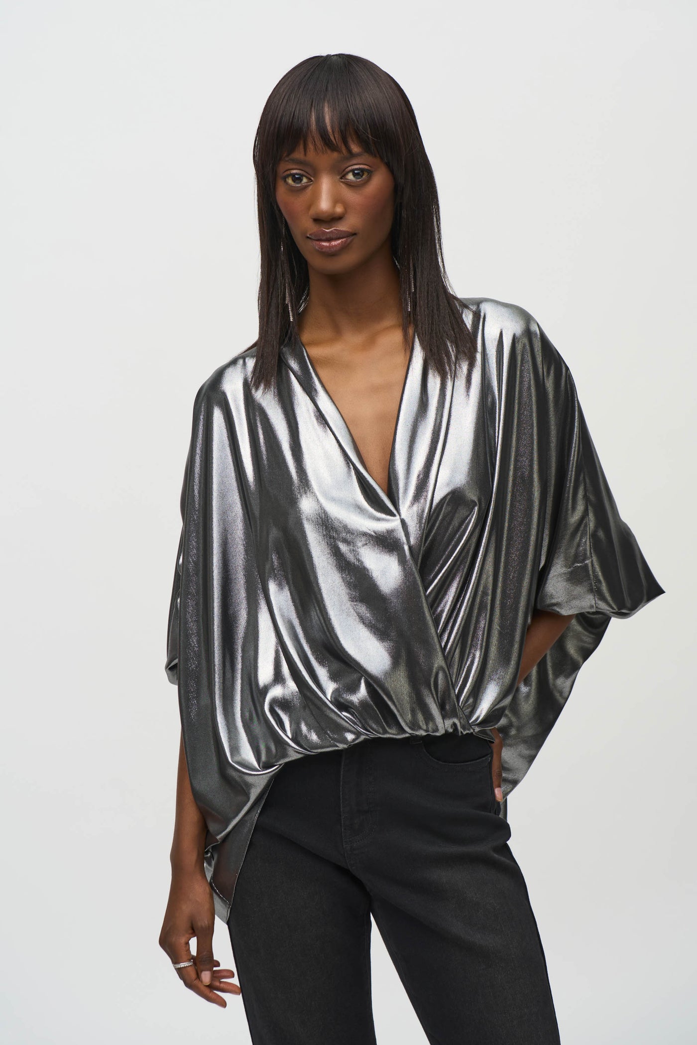 Metallic Foiled Chiffon Wrap Top Joseph Ribkoff