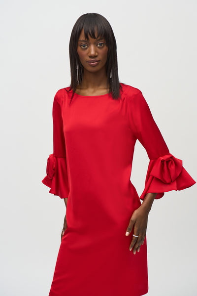 Satin Riffle Sleeve Straight Dress Joseph Ribkoff