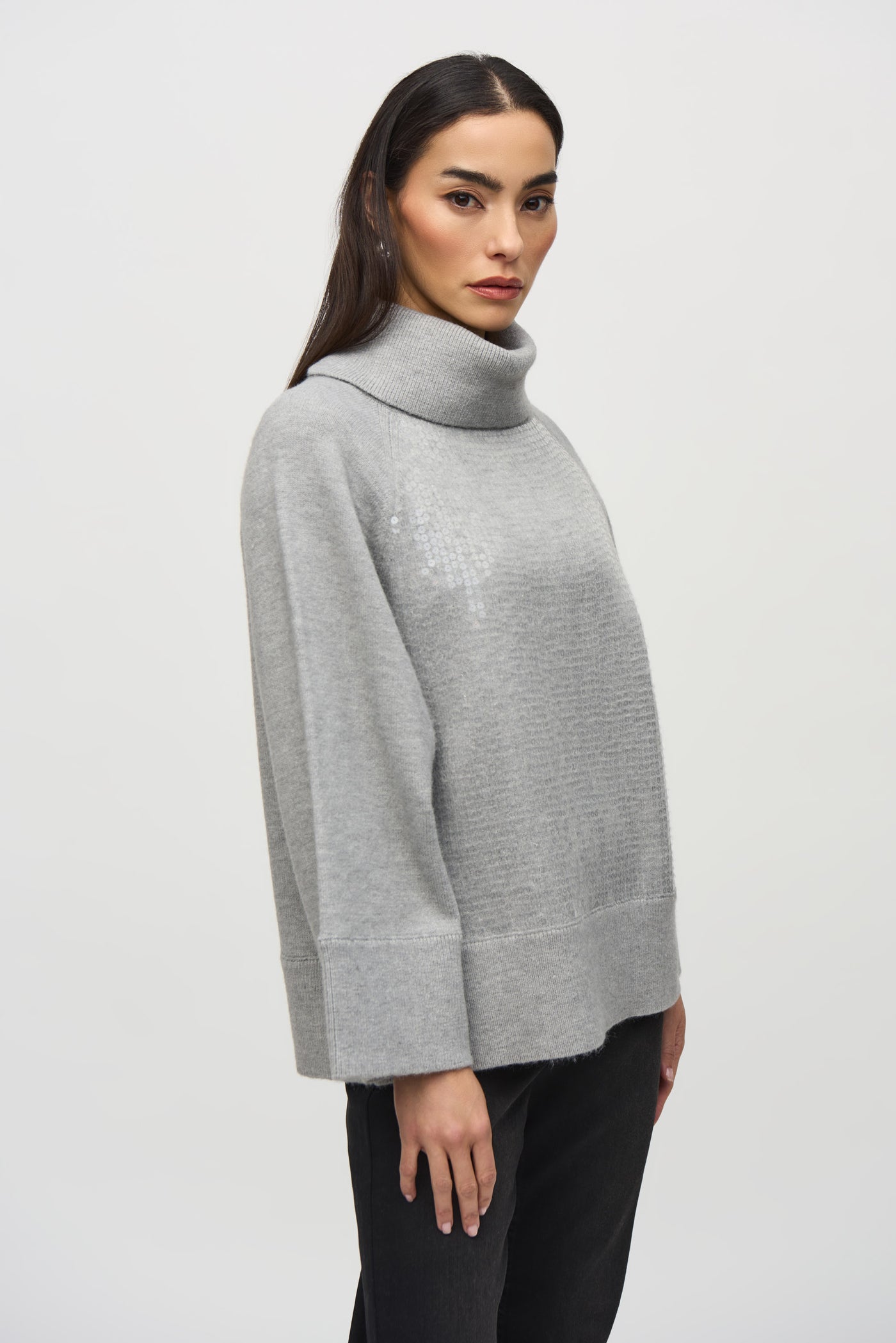 Sweater Knit Boxy Top With Sequins Detail Joseph Ribkoff