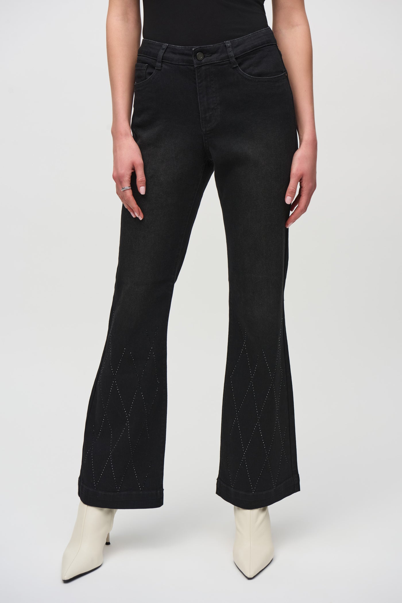 Classic Flared Denim Pants with Rhinestone Detail Joseph Ribkoff