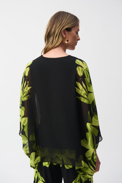 Chiffon And Silky Knit Floral Poncho Top Joseph Ribkoff