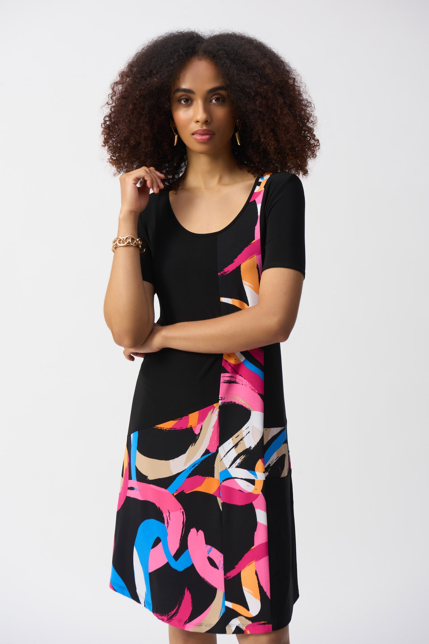 Silky Knit Abstract Print Trapeze Dress Joseph Ribkoff