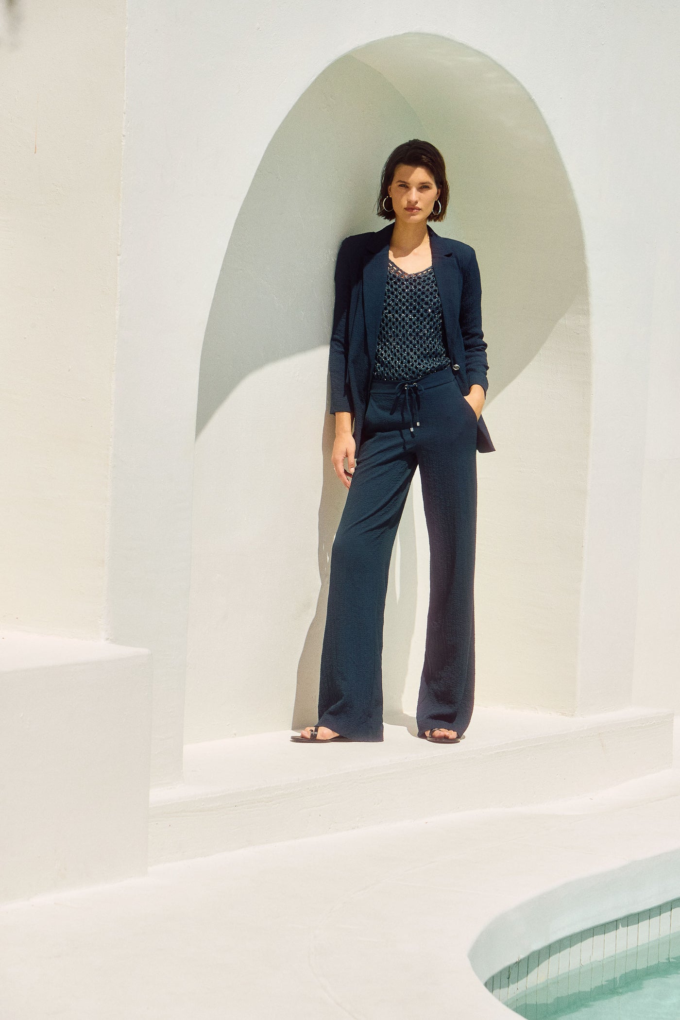 Seersucker Wide Leg Pull-On Pants Joseph Ribkoff