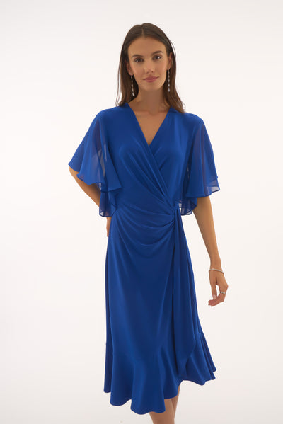 Silky Knit And Chiffon Flowy Wrap Dress Joseph Ribkoff