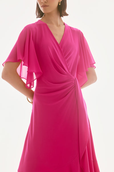 Silky Knit And Chiffon Flowy Wrap Dress Joseph Ribkoff