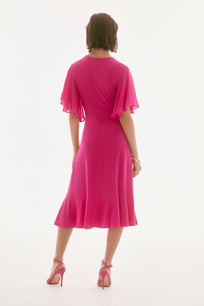 Silky Knit And Chiffon Flowy Wrap Dress Joseph Ribkoff