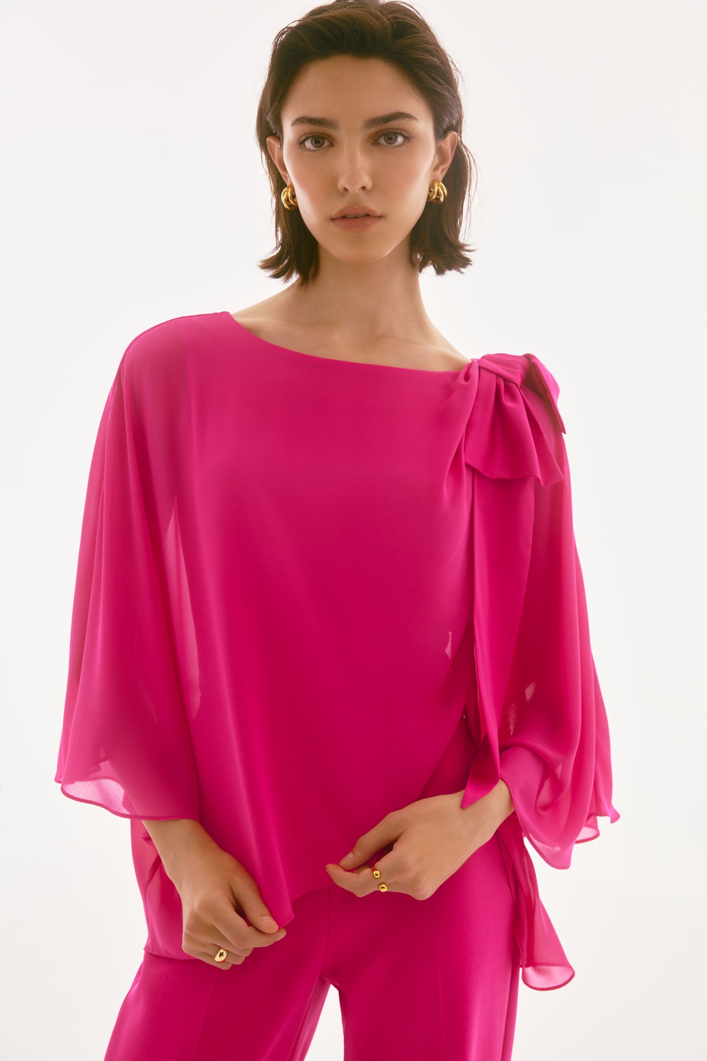 Signature Chiffon and Silky Knit Poncho Top Joseph Ribkoff