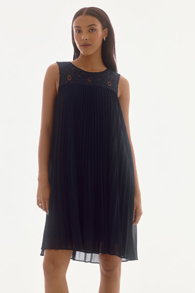 Signature Chiffon and Lace Sleeveless Pleated Dress Joseph Ribkoff