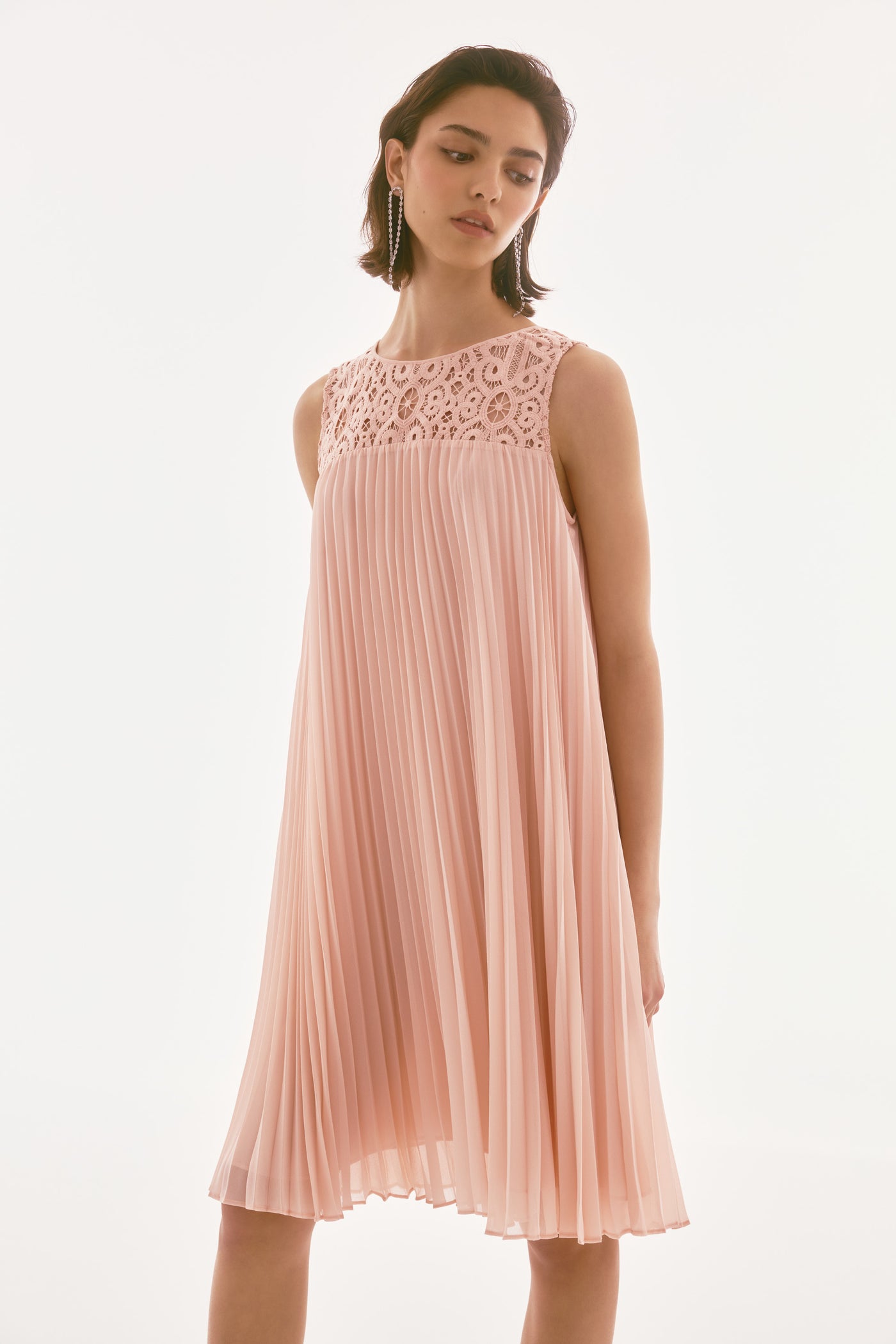 Signature Chiffon and Lace Sleeveless Pleated Dress Joseph Ribkoff