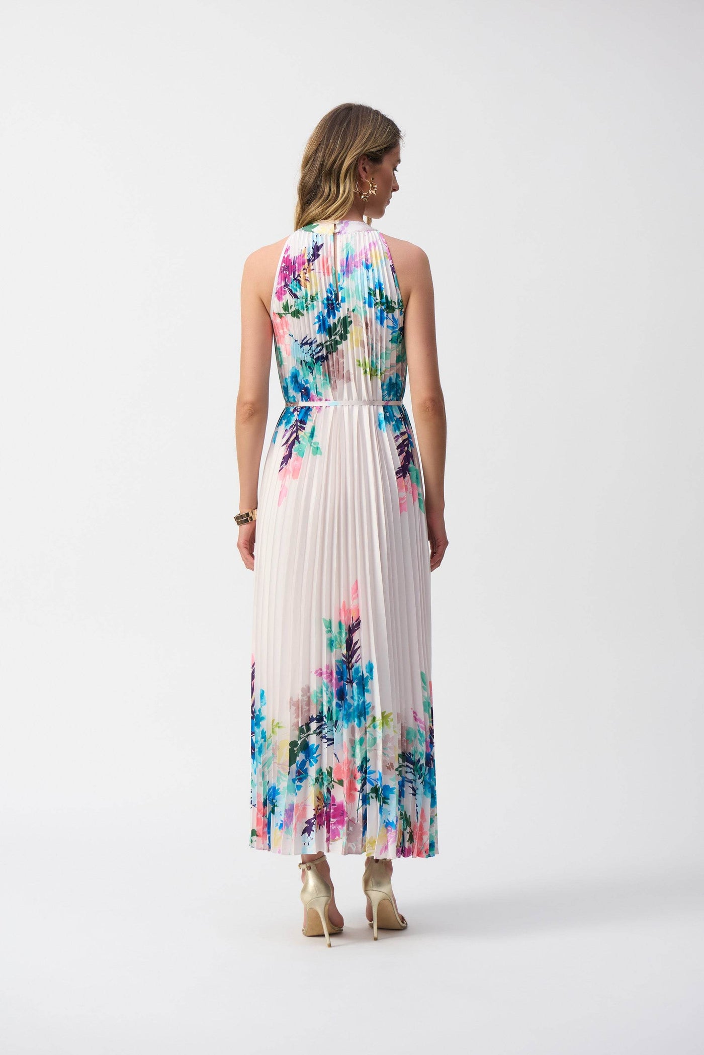 Pleated Satin Floral Print Maxi Dress - Dream Pants