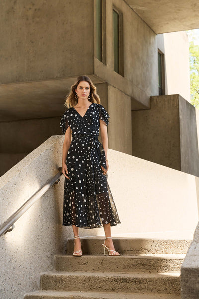 Chiffon Dot Print Wrap Dress