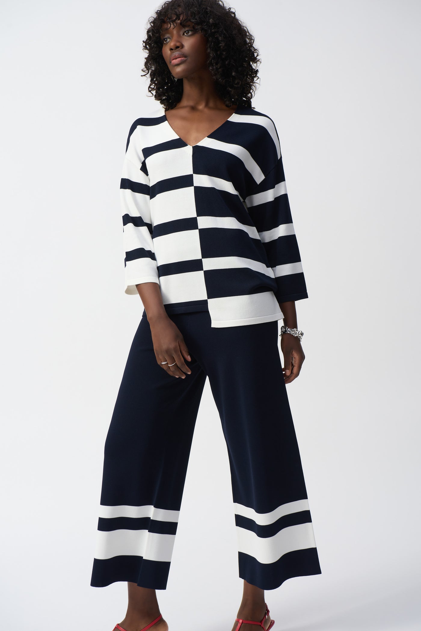 Striped Sweater Knit V-Neck Pullover Joseph Ribkoff