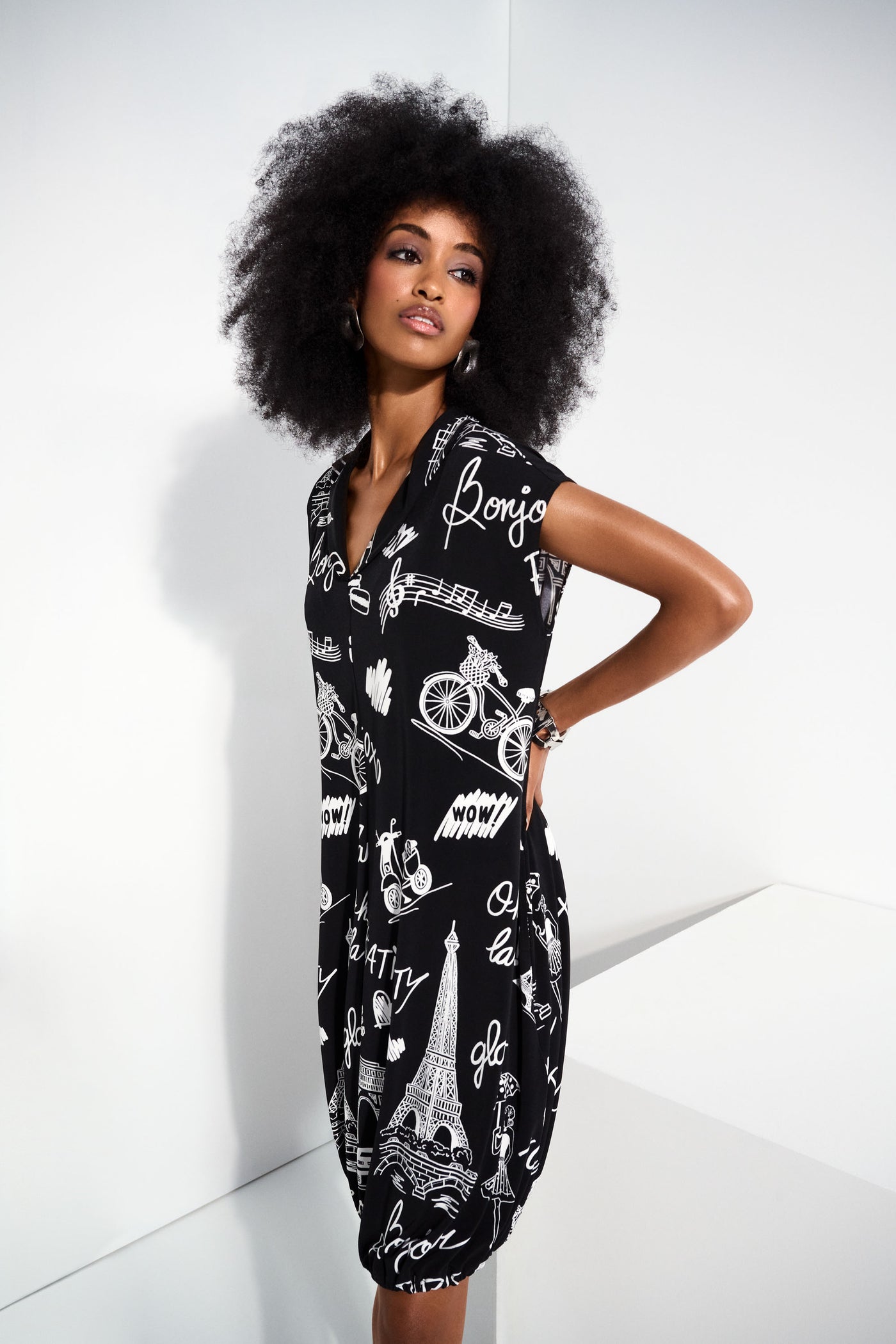 Silky Knit Conversational Print Cocoon Dress