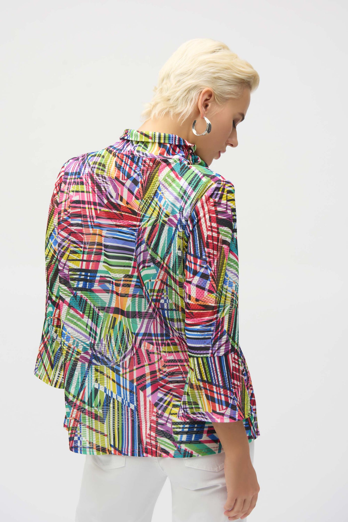 Jacquard Stripe Patchwork Print Trapeze Jacket