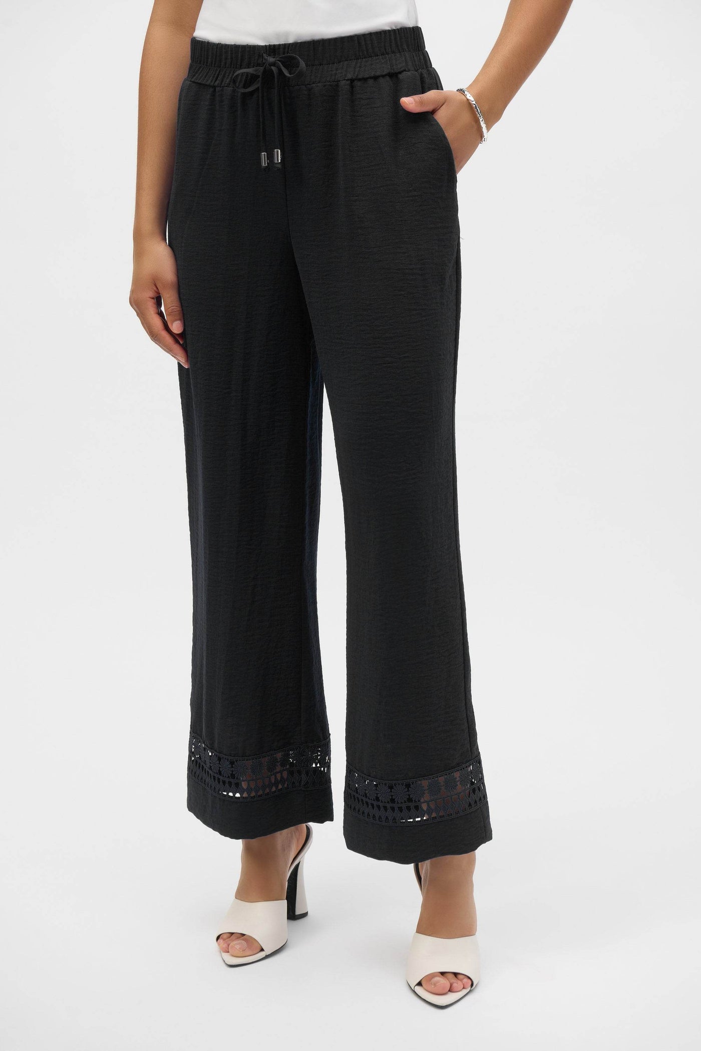 Gauze Wide-Leg Pants With Guipure Trim - Dream Pants