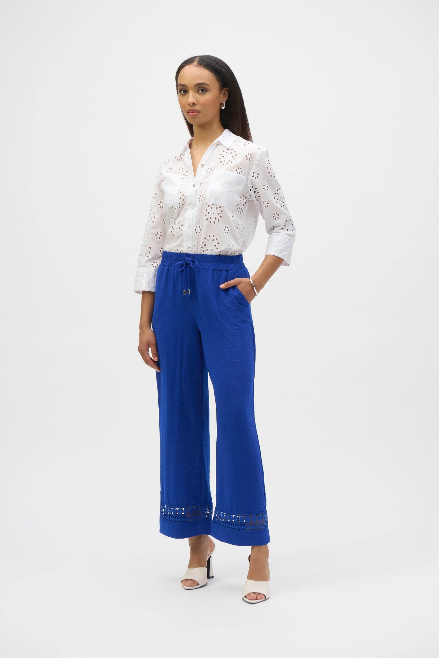 Gauze Wide-Leg Pants With Guipure Trim - Dream Pants