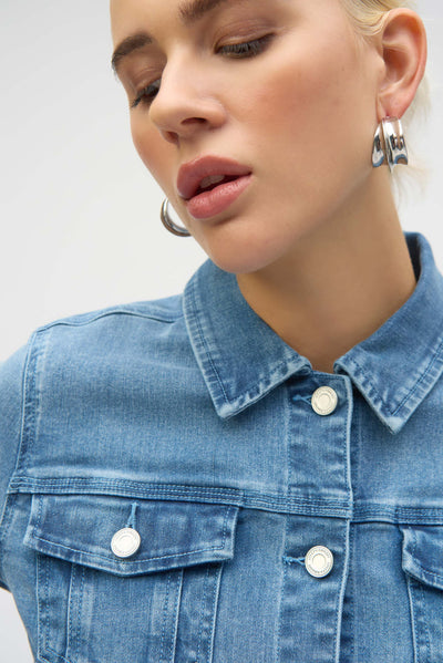 Stretch Denim Jacket with Embroidery