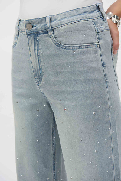 Classic Wide Leg Stretch Jeans with Crystals