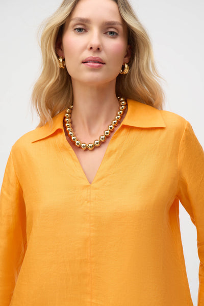 Linen Boxy Top with Shirt Collar