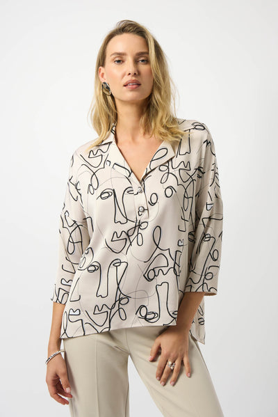 Hammered Satin Abstract Face Print Boxy Top - Dream Pants