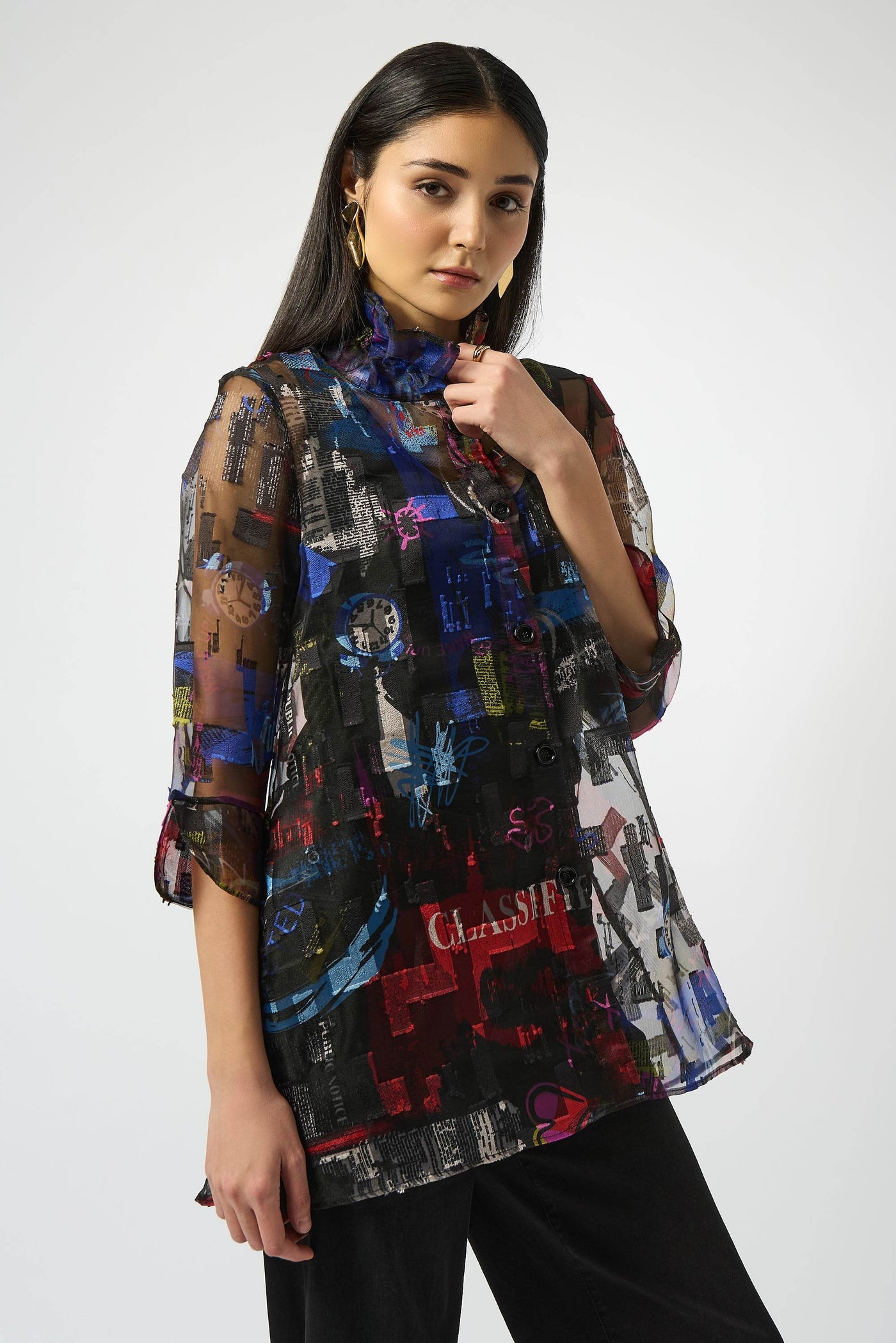 Burnout Organza Word Print Long Blouse - Dream Pants