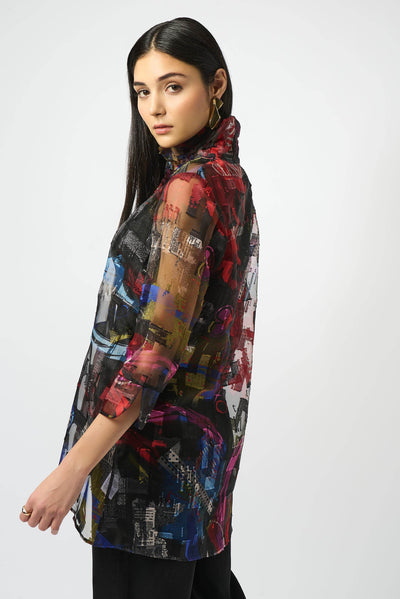 Burnout Organza Word Print Long Blouse - Dream Pants