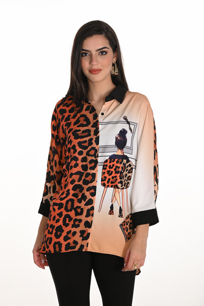 Leopard Button Closure Blouse Frank Lyman