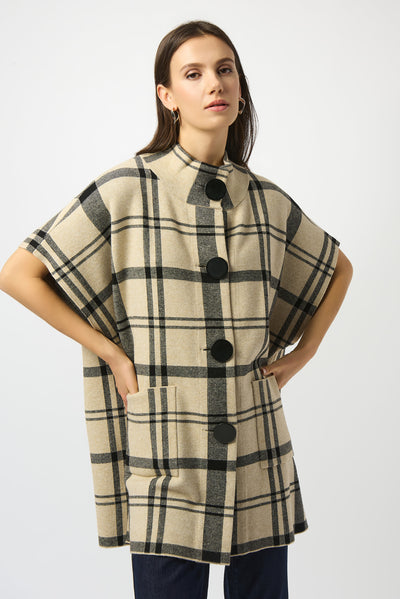 Jacquard Sweater Knit Plaid Poncho Joseph Ribkoff